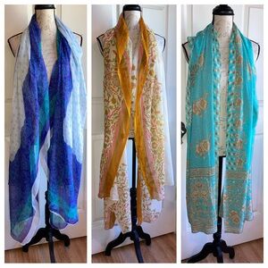 Gauzy Floral Oversized Lightweight 3 Scarf Wrap Accessory Bundle